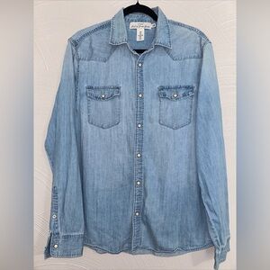 H&M Mens Long Sleeve Pearl Snap Denim Button Shirt Sz. L-Reg/Blue Jean/Western